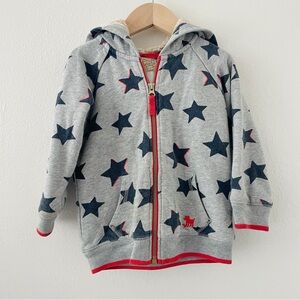 Mini Boden Gray Star Print Sherpa Lined Hoodie Zip Up Jacket
